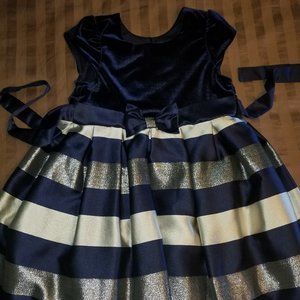 Navy velvet and silver striped kid's dress